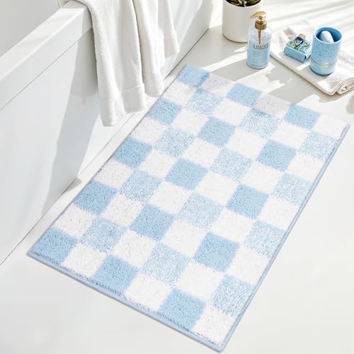 GRANNY SAYS Checkered Blue Bathroom Rug, Cute Bath Mat by GRANNYSAYS