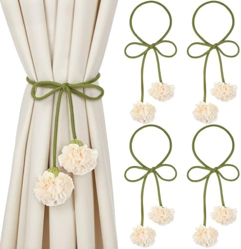 Tegeme 4 Pcs Curtain Tiebacks Flower Curtain Holdbacks Boho Floral Drapery by Tegeme