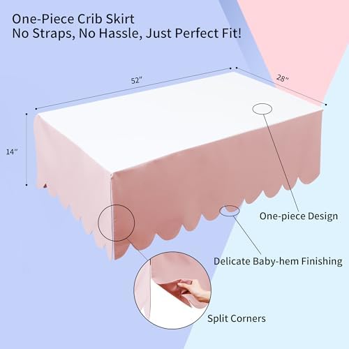 100% Cotton Scallop Edge Crib Bed Skirt, 4-Sided Soft Breathable Cotton Bedding - Image 5