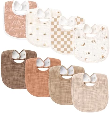 Konssy 8-Pack Muslin Baby Bibs, Adjustable Fit by Konssy