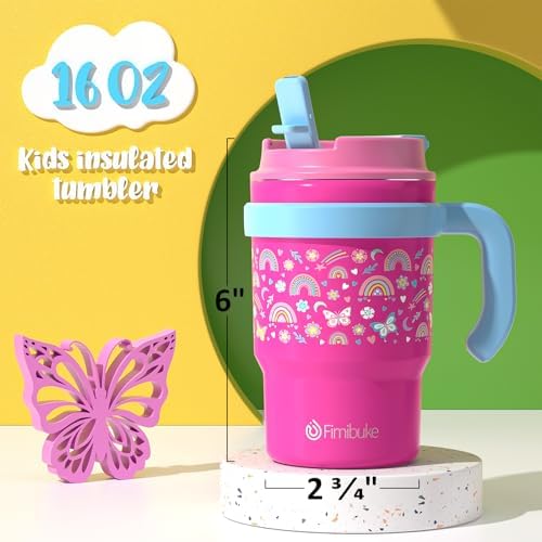 16oz Kids Insulated Tumbler w/Handle, Kids Toddler Water Bottle Sippy Cups - Image 3