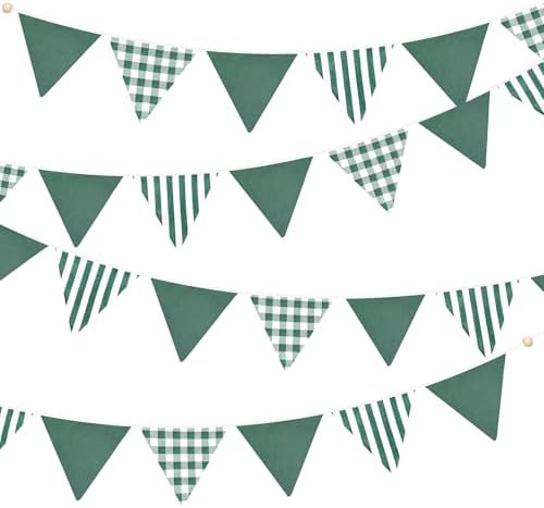 2 Sets Green Pennant Banner Flags 24Pcs Green Buffalo Plaid Striped Banner by pinkblume