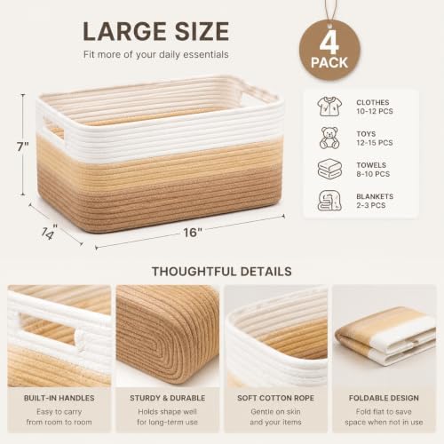4 sets of hand-woven cotton rope storage boxes, suitable - Image 3