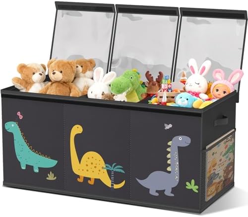 Toy Storage Box Kids Playroom – Extra Large Collapsible Clear Lid by VERONLY