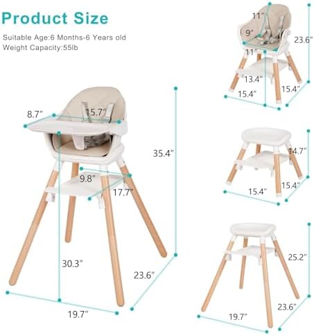 High Chair, 6 in 1 Convertible High Chairs - Image 2