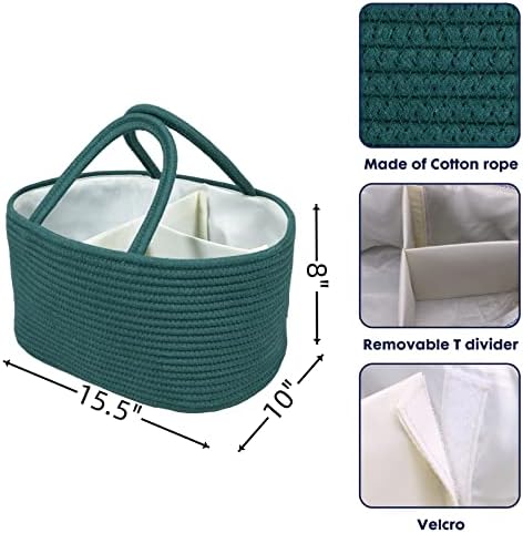 XUANGUO Large Cotton Rope Baby Diaper Caddy Organizer Basket Dark Green - Image 2