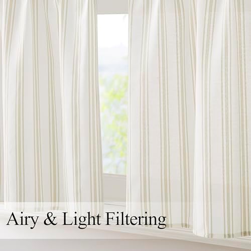 ZJDECOR Beige Striped Semi Sheer Kitchen Curtain Valances - Image 6