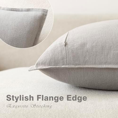 Foindtower Linen Solid Decorative Throw Pillow Covers 16x16 Inch Light Gray - Image 3