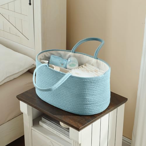 luxury little Diaper Caddy Organizer, Large Cotton Rope Nursery Baby Basket - Image 4