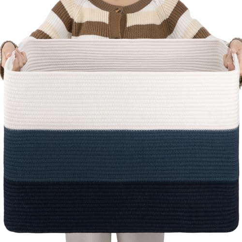 OIAHOMY Blanket Basket Laundry Basket Dog Toy Basket 108L Gradient Blue by MasterofSpaceOptimization