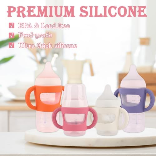 4 Pack Baby Bottle Handles, Silicone Sleeves - Image 6