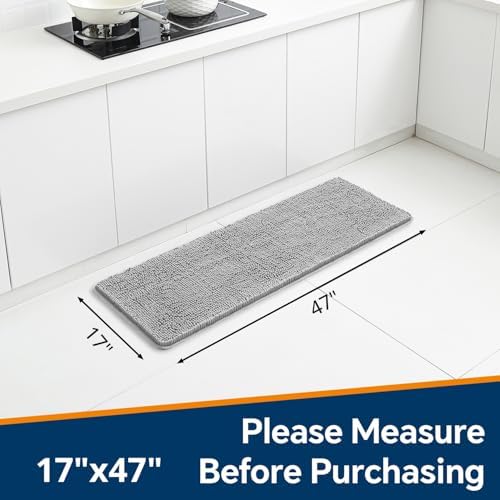 Chenille Bathroom Runner Rug 17"x47" Gray, Plush Bath Mat - Image 2