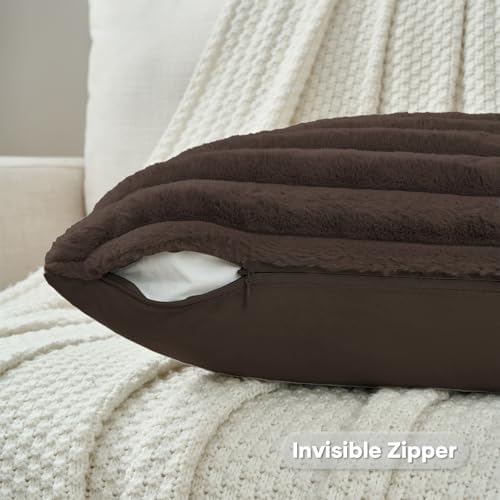 FUTEI Pack of 2 Faux Fur Throw Pillow Covers 18x18 Inch, Dark Coffee - Image 3