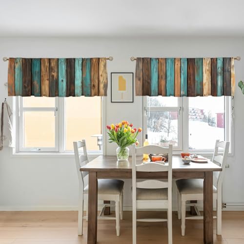 Rustic Valance Curtain for Windows 2 Pack Teal Country Wood Board Turquoise - Image 5