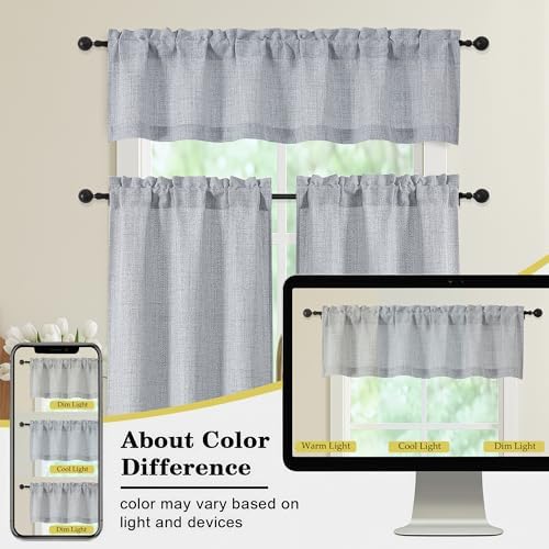 Grey Valances for Windows, Light Filtering Faux Linen Textured Small Short - Image 7