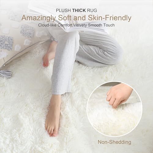 KICHOWUA 5x8 Thick Cream White Fluffy Shag Rug - Image 2