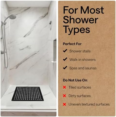 GORILLA GRIP Square Shower Stall Mat, Bathtub Floor Mat, 21x21 Black - Image 6