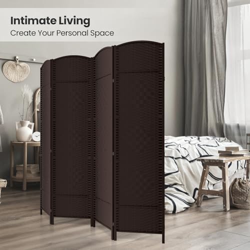 4 Panel Folding Room Divider, Woven Privacy Screen - Image 4