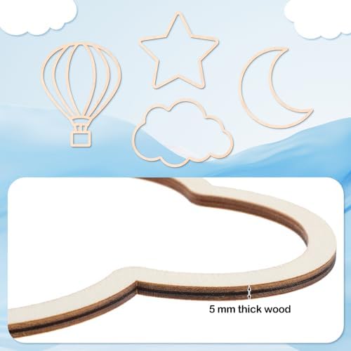 Kathfly 4 Pcs Boho Nursery Wall Decor, Cloud Star Moon Hot Air Balloon - Image 3