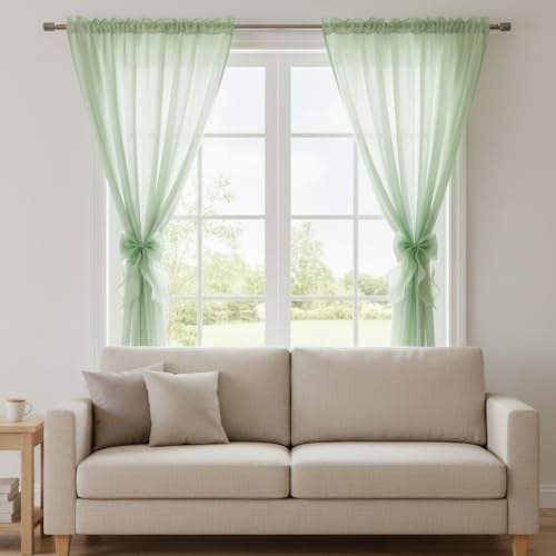2 Pack French Lace Bow Curtain Tiebacks, Mint Green - Image 6