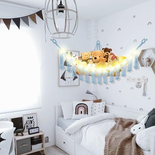 CERETIA Stuffed Animal Hammock Large Corner Plushie Net Storage, Baby Blue - Image 3