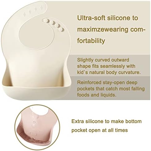 PandaEar Set of 3 Silicone Baby Bibs, Waterproof Soft Adjustable Bibs - Image 4