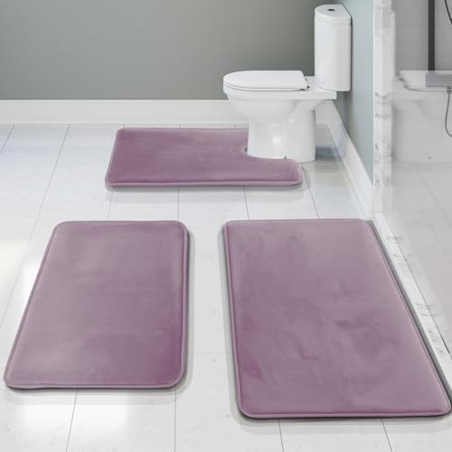 Clara Clark 3 Piece Bathroom Rugs, Velvet Memory Foam Bath Mat Set, Non-Slip - Image 2