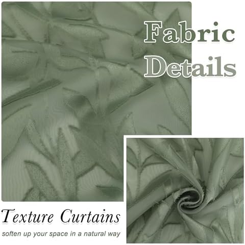 Lecloud Leia 2 Panels Semi Sage Green Sheer Curtains 45 Inch Length, Light - Image 4