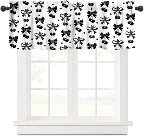Black Bow Valance, Vintage Dark White Cherry Ribbon Bows Aesthetic Print by JanJCurt