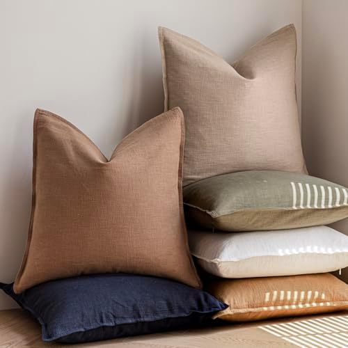 Foindtower Linen Solid Decorative Throw Pillow Covers 26x26 Inch Tan Beige - Image 6