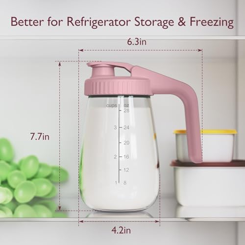 Momcozy Breast Milk Pitcher, Glass Storage Container Wide Mouth, 32oz Pink - Image 4