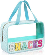 Sanwuta Seersucker Snacks Bag Chenille Letter Clear Makeup Bag by Sanwuta
