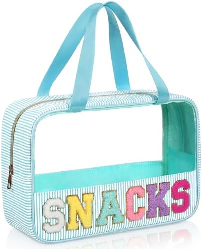 Sanwuta Seersucker Snacks Bag Chenille Letter Clear Makeup Bag by Sanwuta