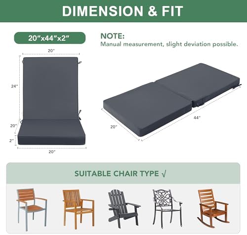 Summsun High Back Outdoor Chair Cushions, 20 x 20 Inch, Dark Grey - Image 3