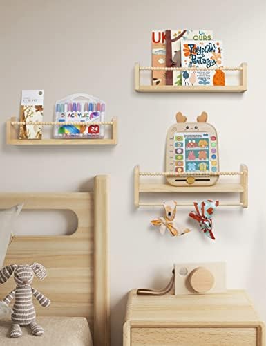 Maxpeuvon Nursery Shelves for Wall Set of 3, Natural Wood Floating Shelves - Image 6