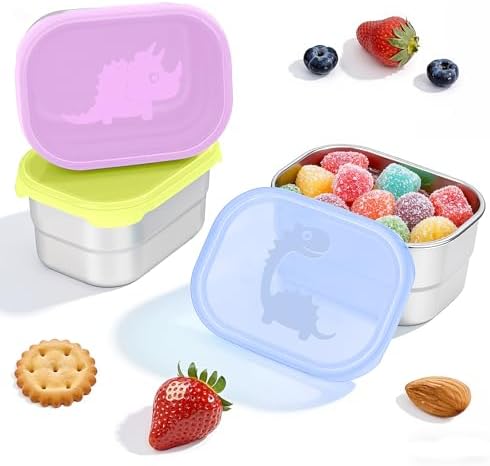 Tanjiae 3×8oz Small Stainless Steel Snack Containers - 230mL Leakproof Food by Tanjiae