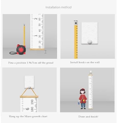 Kids Growth Chart, Wood Frame Fabric Canvas Height Measurement Ruler from Baby - Image 3