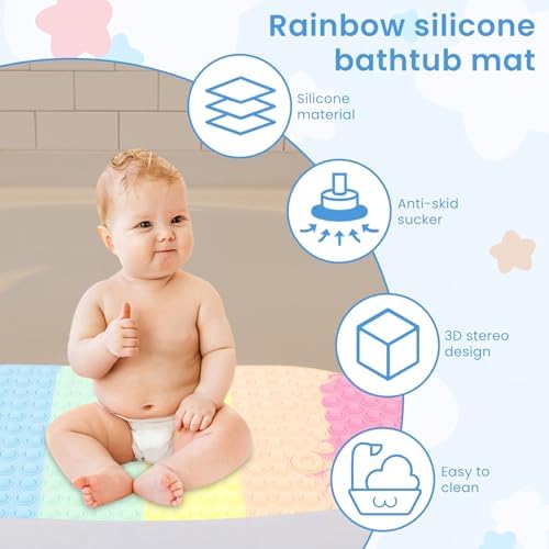 Baby & Toddler Bath Mat for Tub, Oval Shape Colorful Silicone Bathtub Mat - Image 4