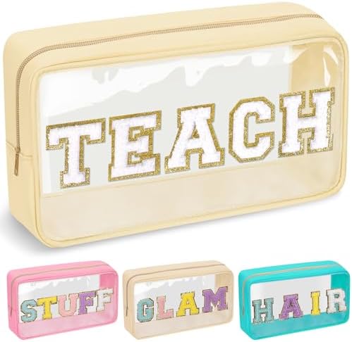 Teacher Appreciation Gifts Chenille Letter Clear Makeup Bag TEACH Pouch by izuzta