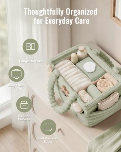Blissful Diary Flannel Diaper Caddy Organizer & Gift Packaging, Light Green - Image 4