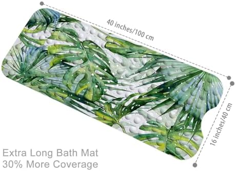 Green Bathtub Mat Non Slip, 40x16 inch Bath and Shower Safety Mats, Watercolor - Image 3