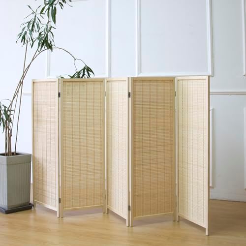 Furnnylane 5 Panel Short Room Divider Screen, Small Bamboo Panel Divider by Furnnylane