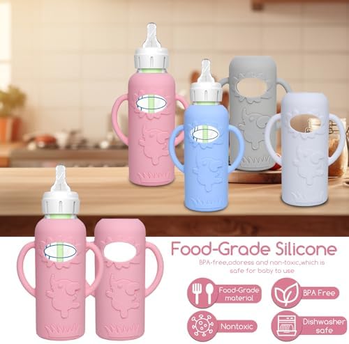 4 Pack Silicone Sleeves for Dr. Brown's Glass Baby Bottles -Drop Protection - Image 5