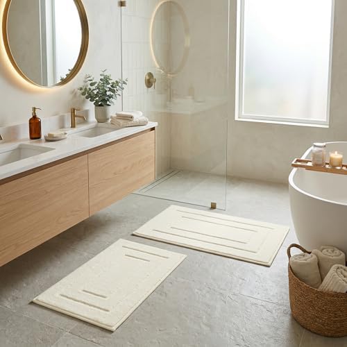 GRANNY SAYS Cream Bathroom Rugs Set 2 Piece, Soft Microfiber Bath Mats - Image 3