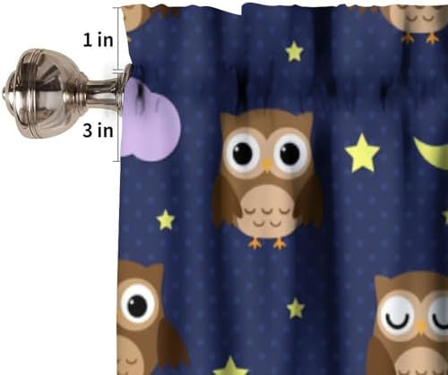 Cute Owls Valance Curtains for Window, Cartoon Animal Navy Blue Rod Pocket - Image 3
