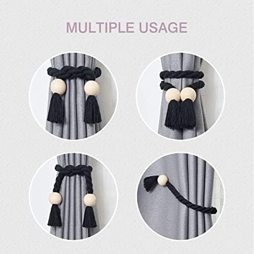 NICEEC 2 Pack Wooden Ball Magnetic Curtain Tiebacks Boho Home Decor Drape Tie - Image 5
