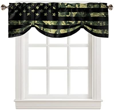 Rustic Green Camo Military Pattern American Flag Blackout Tie Up Valance by VandarllinHomeKitchenDecor
