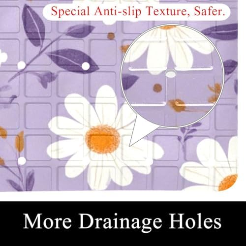 Bathtub Mat Non Slip 26.8x15.1 Inch, Daisy Flowers Shower Mat - Image 2