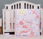 Animals 3pcs Baby Crib Bedding Set Pink Nursery Bedding Set - Image 3
