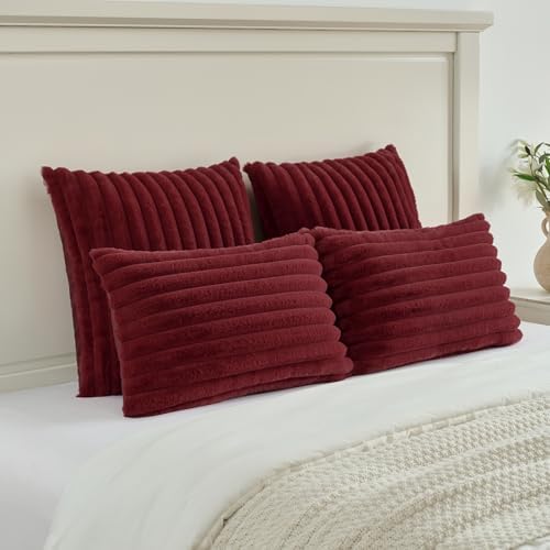 FUTEI Pack of 2 Faux Fur Throw Pillow Covers 16x16 Inch - Image 5